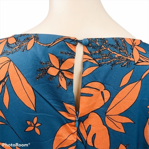 Suzanne Betro Plus Size 1X Blue Orange Floral Teal Sheath Long Sleeved D… - Picture 8 of 13